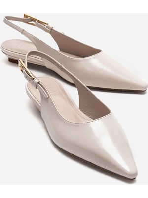 Luvi Jenna Ekru Cilt Sivri Burunlu Kadın Alçak Topuklu Ayakkabı