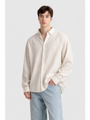 Giesto Dökümlü Oversıze Keten Gömlek