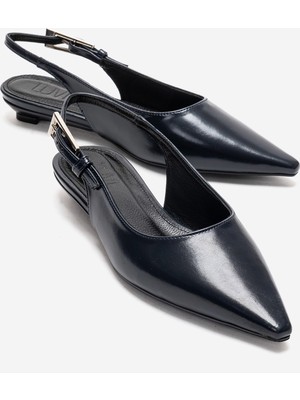 Luvi Jenna Lacivert Cilt Sivri Burunlu Kadın Alçak Topuklu Ayakkabı