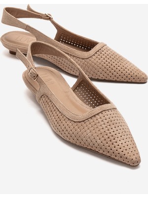 Luvi Avıva Bej Süet Sivri Burunlu Kadın Alçak Topuklu Ayakkabı