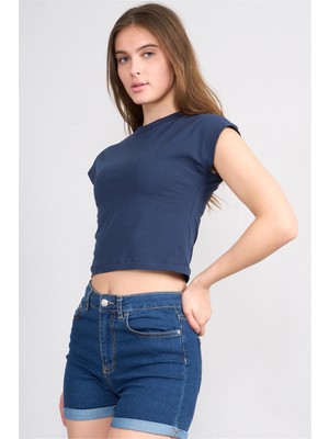Çetinkaya Fithit 3266 Bayan Bisiklet Yaka 30/1 Penye Crop T-Shirt Siyah