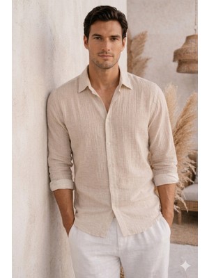 Tarz Cool Erkek Keten Karışımlı Gömlek Relaxed Yazlık Ince Kumaş Şık Casual Gömlek