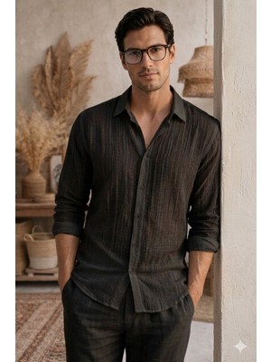 Tarz Cool Erkek Keten Karışımlı Gömlek Relaxed Yazlık Ince Kumaş Şık Casual Gömlek