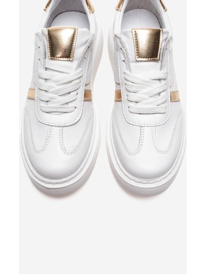 Luvi Ivara Beyaz Altın Hakiki Deri Kadın Günlük Sneakers