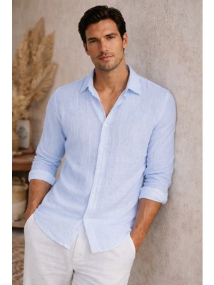 Tarz Cool Erkek Keten Karışımlı Gömlek Relaxed Yazlık Ince Kumaş Şık Casual Gömlek