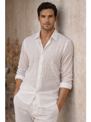 Tarz Cool Erkek Keten Karışımlı Gömlek Relaxed Yazlık Ince Kumaş Şık Casual Gömlek