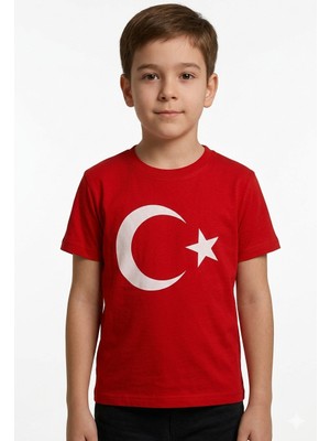 Er Loom Kırmızı Türk Bayrağı Baskılı Kısa Kollu Penye Tşört 23 Nisan 29 Ekim Gösteri T-Shirt