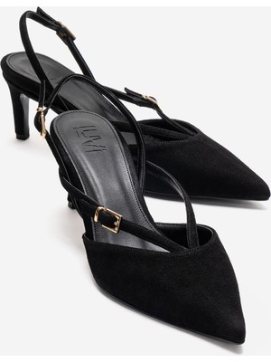 Luvi Armonıa Siyah Süet Bant Detaylı Kadın Topuklu Ayakkabı