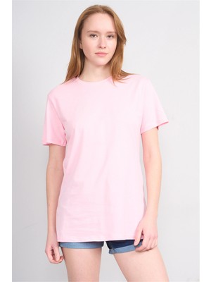 Çetinkaya Fithit 3264 Bayan Bisiklet Yaka 30/1 Penye Regular Basic T-Shirt Açık Pembe