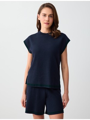 Jimmy Key Lacivert Bisiklet Yaka Kolsuz Triko Bluz