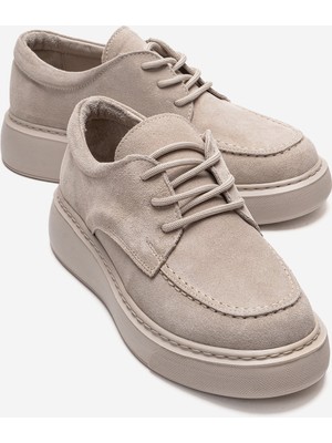 Luvi Mareon Bej Süet Hakiki Deri Bağcıklı Kadın Günlük Ayakkabı
