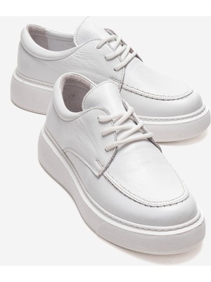 Luvi Mareon Beyaz Cilt Hakiki Deri Bağcıklı Kadın Günlük Ayakkabı