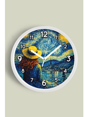 JHAAR Yağlı Boya Duvar Saati – Sanatsal, Soyut, Bohem ve Manzara Temalı Modern Saat - 25CM - Önü Camlı Beyaz Kasa