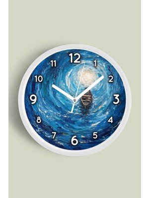JHAAR Yağlı Boya Duvar Saati – Sanatsal, Soyut, Bohem ve Manzara Temalı Modern Saat - 25CM - Önü Camlı Beyaz Kasa
