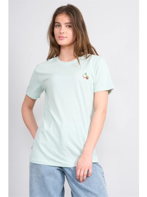 Çetinkaya Fithit 8884 Bayan Bisiklet Yaka Regular Baskılı T-Shirt Çağla
