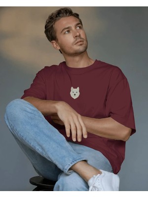 Muhtar Store Beyaz Husky Mavi Göz Baskılı Unisex Oversize Tişört – Minimal Premium Husky Tasarım