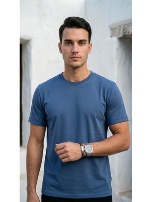 Plus Scorpion Erkek Slim Fit Basic Tişört – Bisiklet Yaka, Düz Kumaş, Yazlık Model