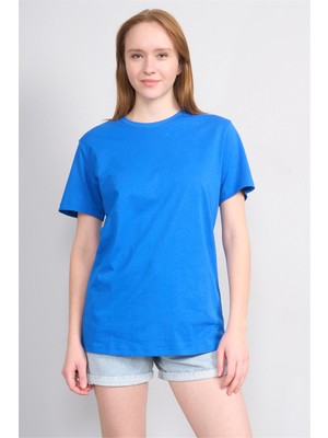 Çetinkaya Fithit 3264 Bayan Bisiklet Yaka 30/1 Penye Regular Basic T-Shirt Cobalt