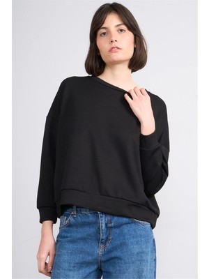 Pachie 8019 Bayan Bisiklet Yaka Uzun Kol Basic T-Shirt Siyah