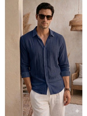 Tarz Cool Erkek Keten Karışımlı Gömlek Relaxed Yazlık Ince Kumaş Şık Casual Gömlek