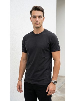 Plus Scorpion Erkek Slim Fit Basic Tişört – Bisiklet Yaka, Düz Kumaş, Yazlık Model