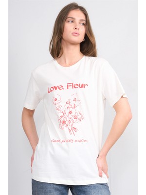C.K Y26 8944 Fithit Byn B.Yk Regular Baskılı T-shirt Krem