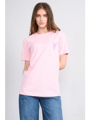 Çetinkaya Fithit 8785 Bayan Bisiklet Yaka Regular Baskılı T-Shirt Açık Pembe