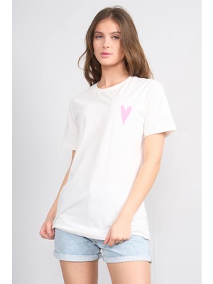 Çetinkaya Fithit 8785 Bayan Bisiklet Yaka Regular Baskılı T-Shirt Krem