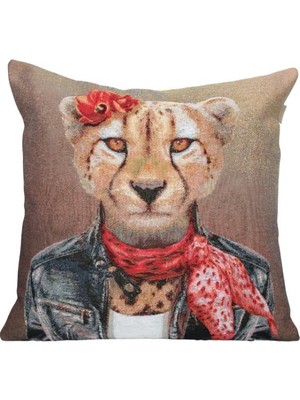 Believe Leopar Frida Jakarlı Dokuma Goblen Dekoratif 45*45 Kırlent