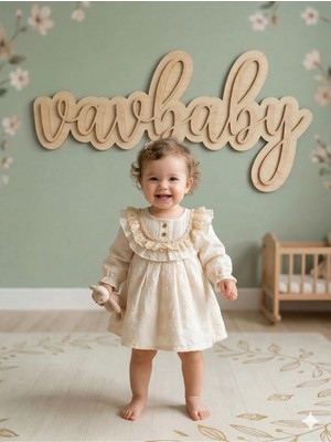 Vavbaby Kız Bebek Desenli Dantel Yakalı Uzun Kollu Elbise
