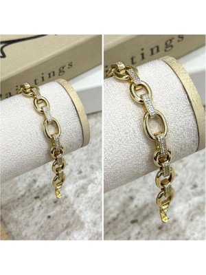 Ca Shopping Halkalı Taşlı Kuyumcu Işçiliği Altın Kaplama Çelik Bileklik