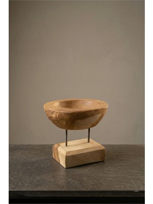 Ocean Point Dekoratif Kase, Ahşap Ayaklı, Gerçek Tik Ağacı, Antre Anahtarlık ve Modern Ev Aksesuarı, 22 cm