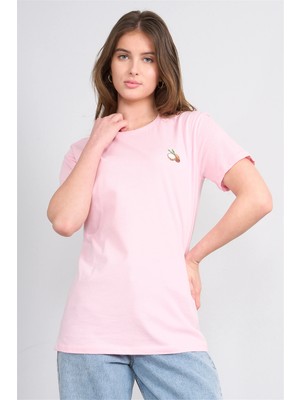 Çetinkaya Fithit 8884 Bayan Bisiklet Yaka Regular Baskılı T-Shirt Açık Pembe