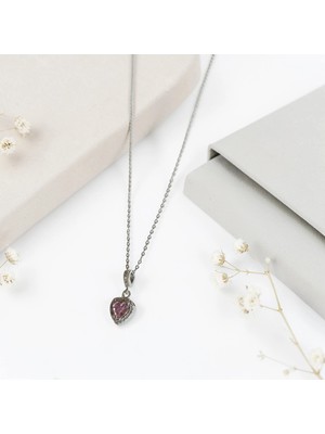 Luna Jewelry Kadın Pırlanta Modeli Pembe Zirkon Taşlı 316 L Çelik Kalp Kolye