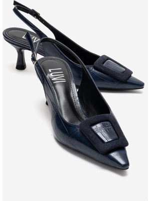 Luvi Dublın Lacivert Baskı Tokalı Kadın Topuklu Ayakkabı