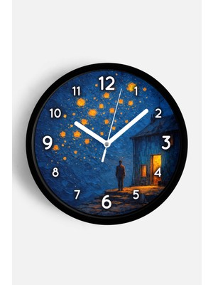 JHAAR Yağlı Boya Duvar Saati – Sanatsal, Soyut, Bohem ve Manzara Temalı Modern Saat - 25CM - Önü Camlı Siyah Kasa