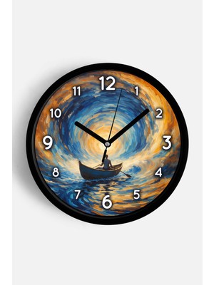 JHAAR Yağlı Boya Duvar Saati – Sanatsal, Soyut, Bohem ve Manzara Temalı Modern Saat - 25CM - Önü Camlı Siyah Kasa