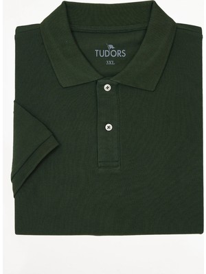 Tudors Erkek Big Size Büyük Beden %100 Pamuk Düz Pike Haki Polo Yaka Tişört