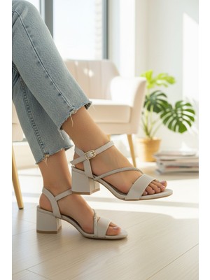 Enoch Kadın Taşlı Çapraz Bantlı Kalın Topuklu Bilekten Bağlamalı Sandalet