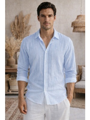 Tarz Cool Erkek Keten Karışımlı Gömlek Relaxed Yazlık Ince Kumaş Şık Casual Gömlek