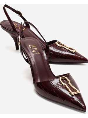 Luvi Yvella Bordo Rugan Baskı Tokalı Sivri Burunlu Kadın Topuklu Ayakkabı
