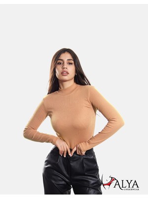 Alya Underwear Yarım Boğazlı Kaşkorse Body Sweatshirt, Pudra, Xl