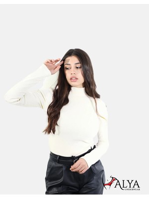 Alya Underwear Kaşkorse Tam Boğazlı Body Sweatshirt, Ekru,  S