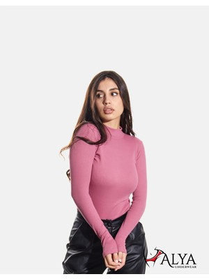 ALYA UNDERWEAR Kaşkorse Yarım Boğazlı Body Sweatshirt, Gül Kurusu