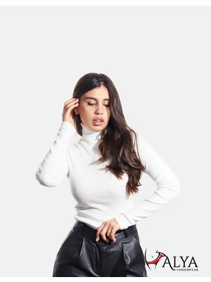 ALYA UNDERWEAR Kaşkorse Tam Boğazlı Body Sweatshirt, Beyaz