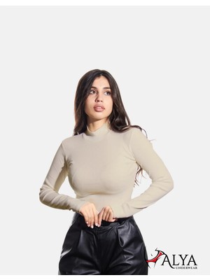 ALYA UNDERWEAR Kaşkorse Yarım Boğazlı Body Sweatshirt, Bej (Kemik)