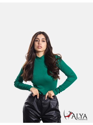 ALYA UNDERWEAR Kaşkorse Yarım Boğazlı Body Sweatshirt, Çimen Yeşili