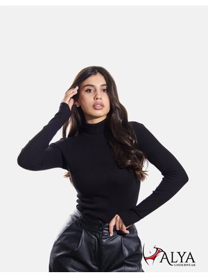 ALYA UNDERWEAR Kaşkorse Tam Boğazlı Body Sweatshirt, Siyah