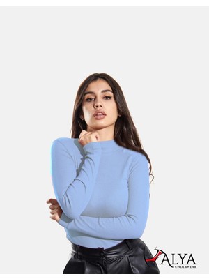 ALYA UNDERWEAR Kaşkorse Yarım Boğazlı Body Sweatshirt, Gök Mavi