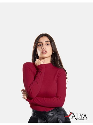 ALYA UNDERWEAR Kaşkorse Yarım Boğazlı Body Sweatshirt, Bordo